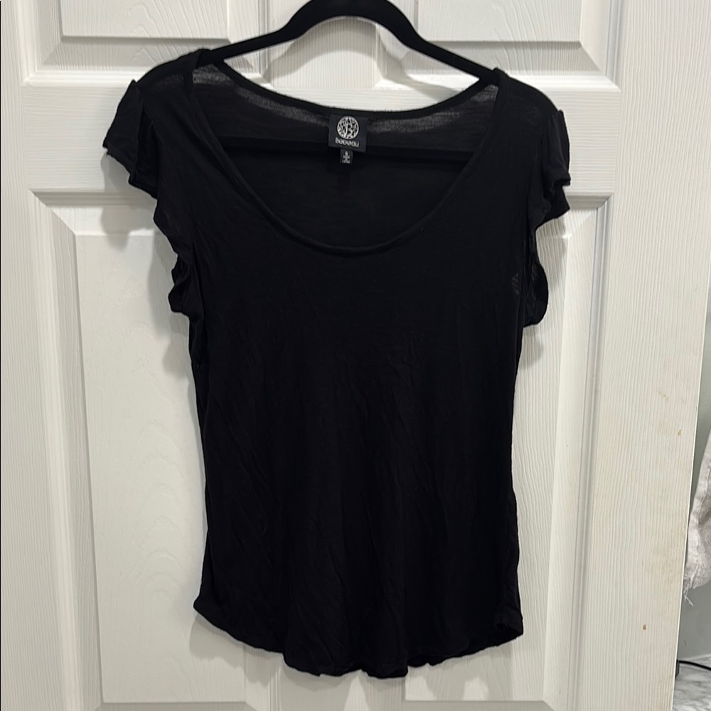 Bobeau Black Fitted Cap Sleeve T-Shirt